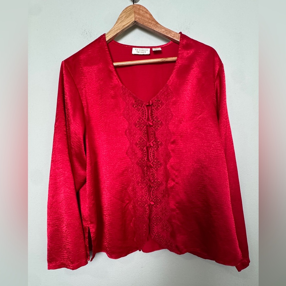 Vintage Victorias Secret Top Womens Red Gold Label Y2K Lace Vamp‎ Romantic Satin